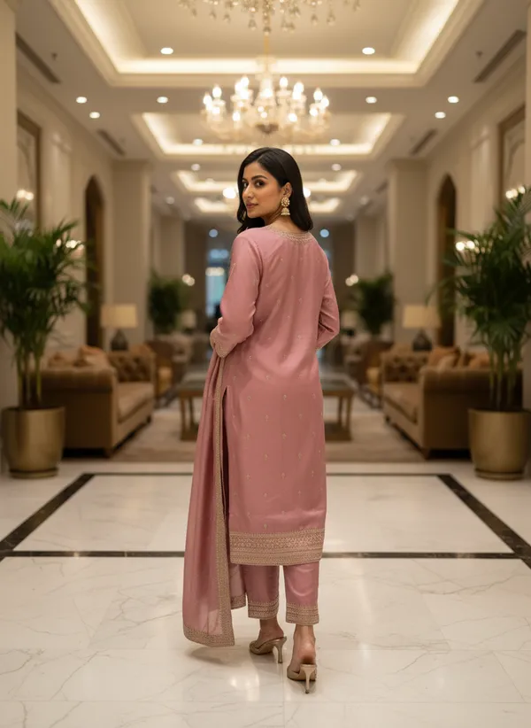 Pink_Silk_Churidar_Set_For_Women