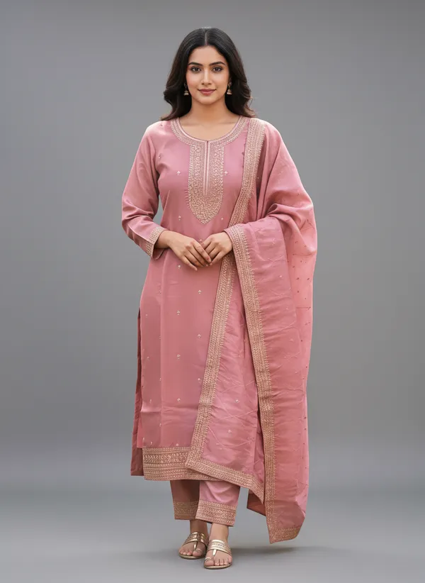 Pink_Silk_Churidar_Set_For_Women
