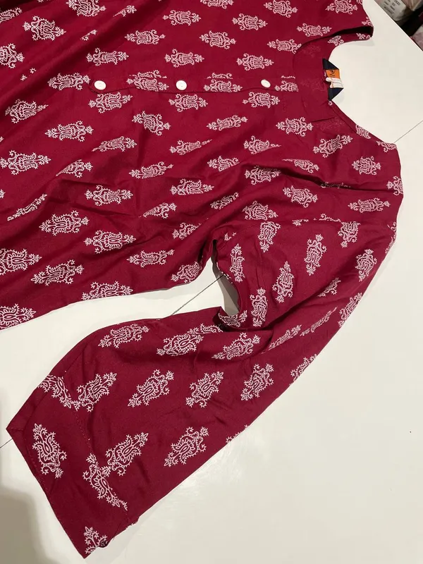 Maroon_cotton_Printed_single_Kurti_For_Women