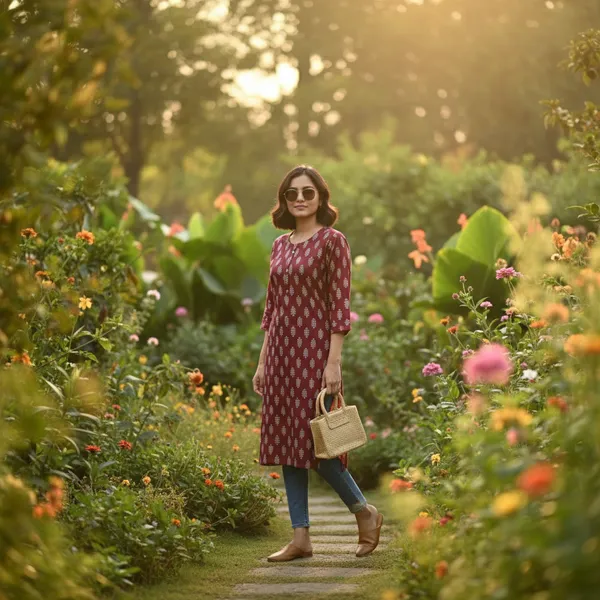 Maroon_cotton_Printed_single_Kurti_For_Women