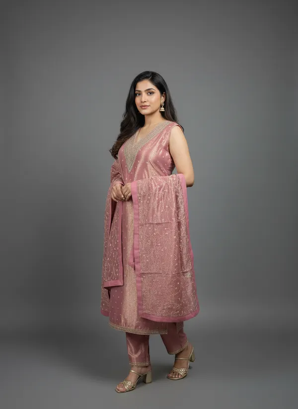 Nut_Brown_Silk_Churidar_Set_For_Women