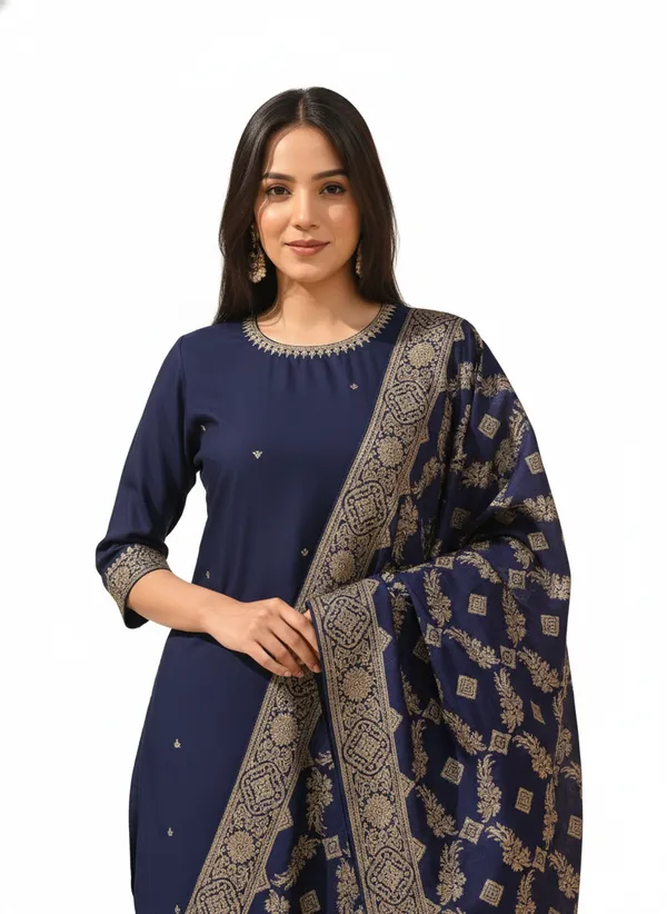 Navy_Blue_Printed_Fabric_Kurta_Set_For_Women