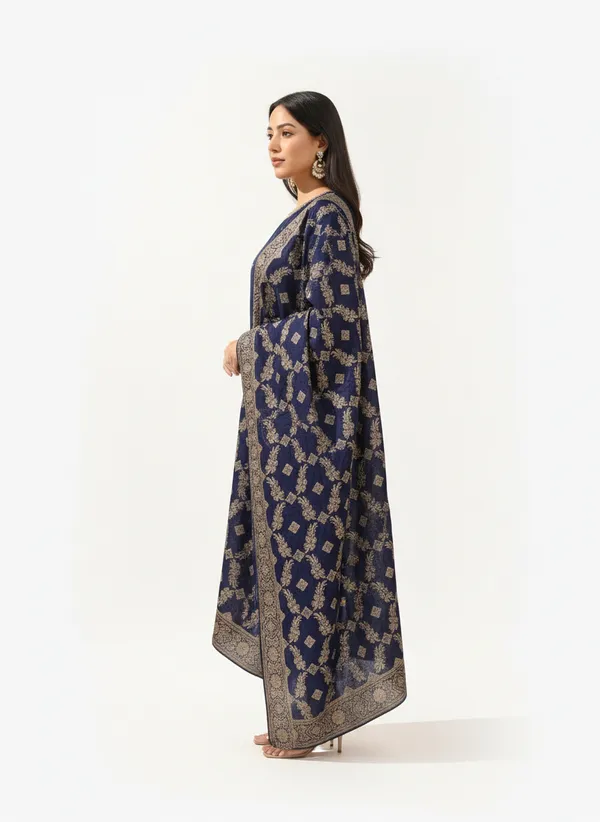 Navy_Blue_Printed_Fabric_Kurta_Set_For_Women