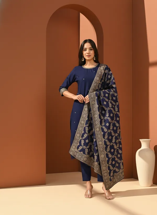 Navy_Blue_Printed_Fabric_Kurta_Set_For_Women