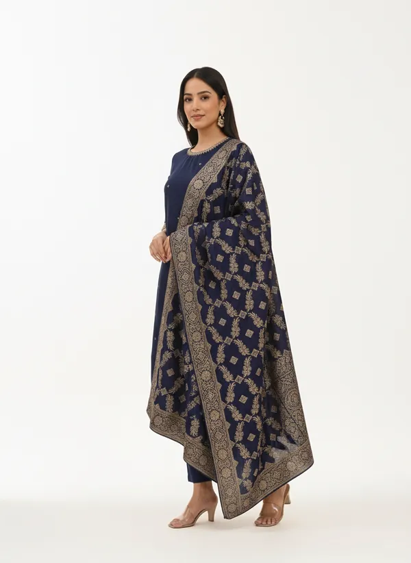 Navy_Blue_Printed_Fabric_Kurta_Set_For_Women