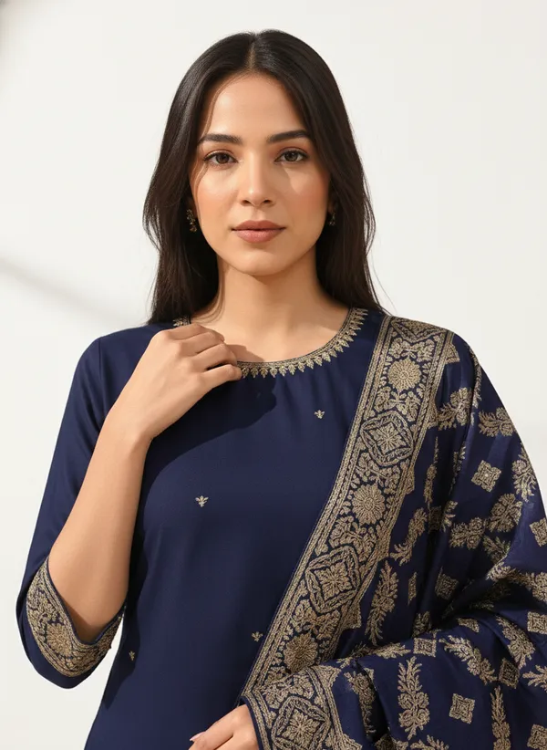 Navy_Blue_Printed_Fabric_Kurta_Set_For_Women