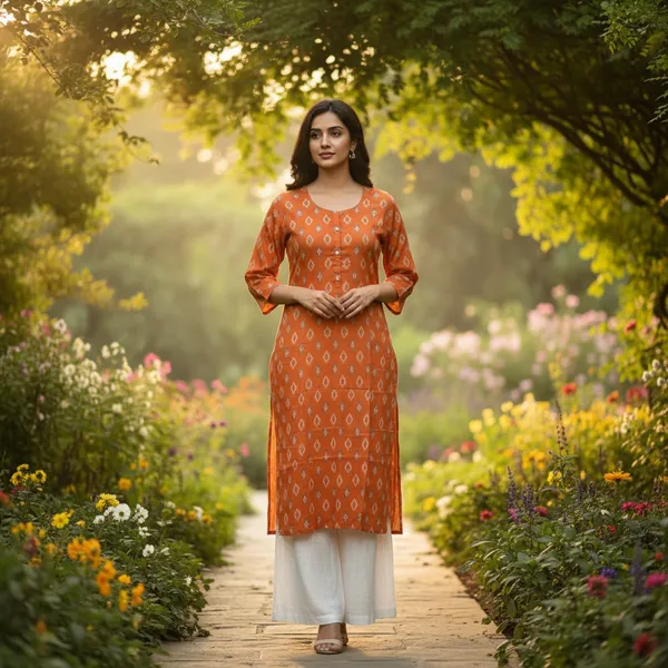 Orange_cotton_Kurti_single__Printed_For_Women