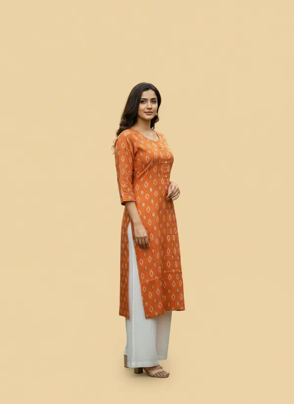 Orange_cotton_Kurti_single__Printed_For_Women