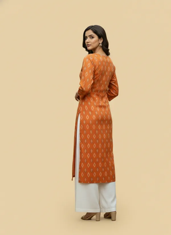 Orange_cotton_Kurti_single__Printed_For_Women
