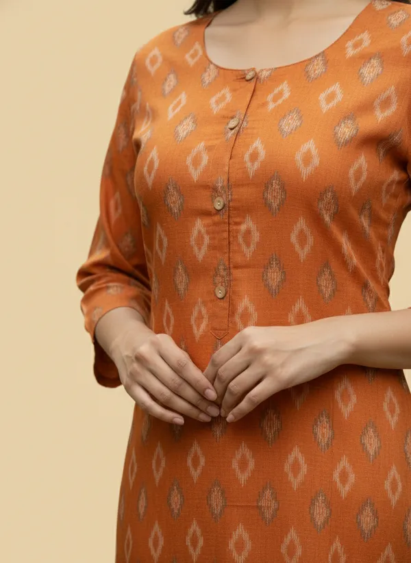 Orange_cotton_Kurti_single__Printed_For_Women