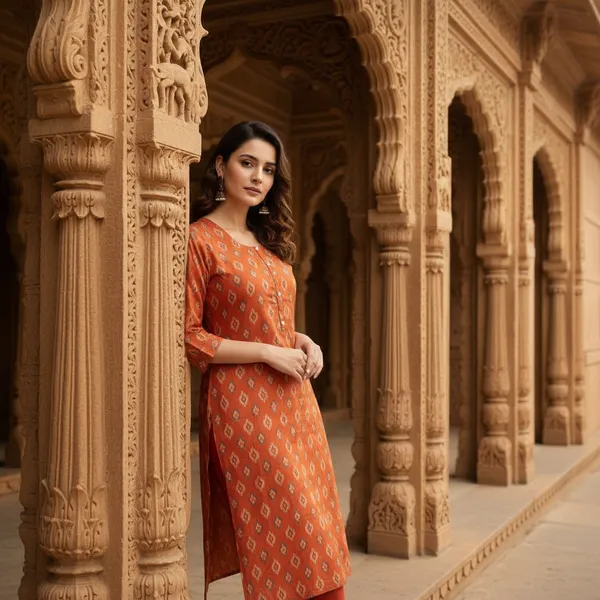 Orange_cotton_Kurti_single__Printed_For_Women