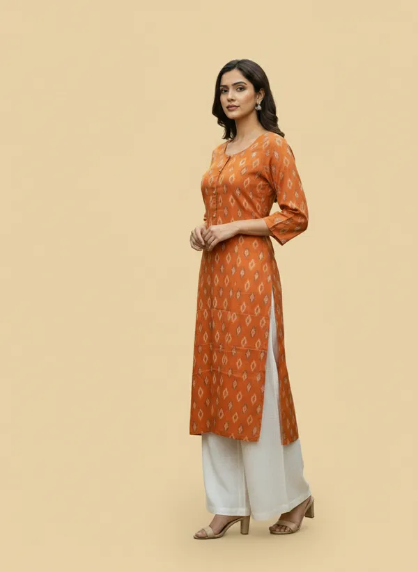 Orange_cotton_Kurti_single__Printed_For_Women