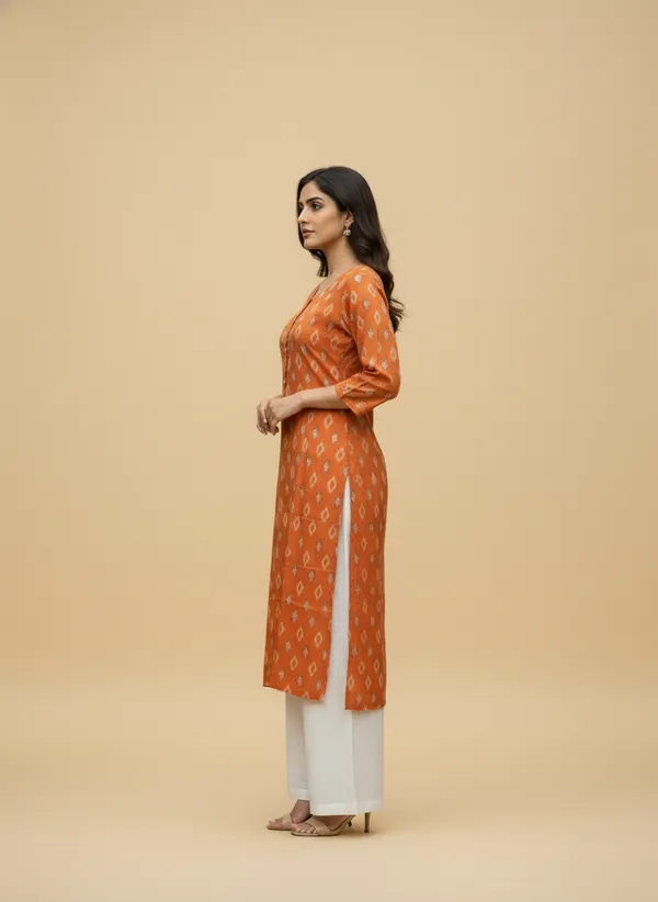 Orange_cotton_Kurti_single__Printed_For_Women