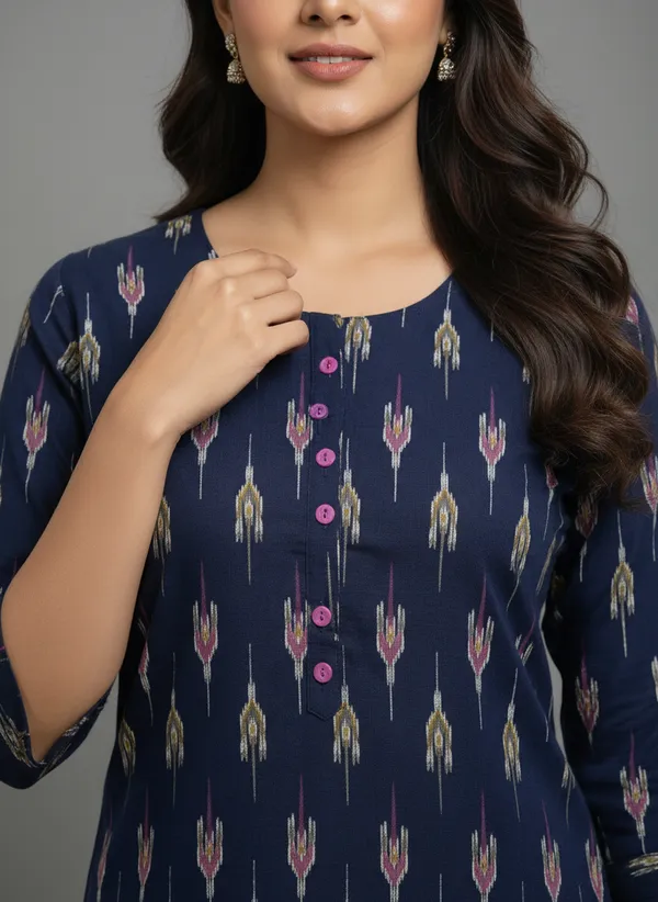 Navy_Blue_Rayon_Printed_Kurti_For_Women