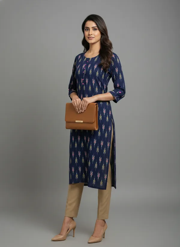Navy_Blue_Rayon_Printed_Kurti_For_Women