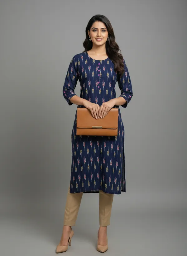 Navy_Blue_Rayon_Printed_Kurti_For_Women