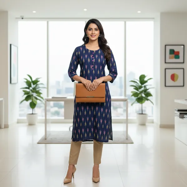 Navy_Blue_Rayon_Printed_Kurti_For_Women