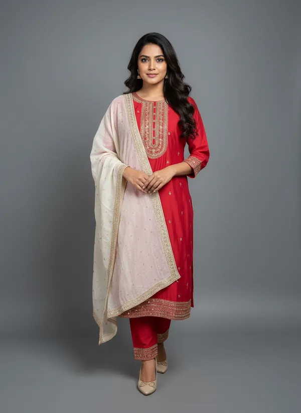 Red_Silk_Churidar_Set_For_Women