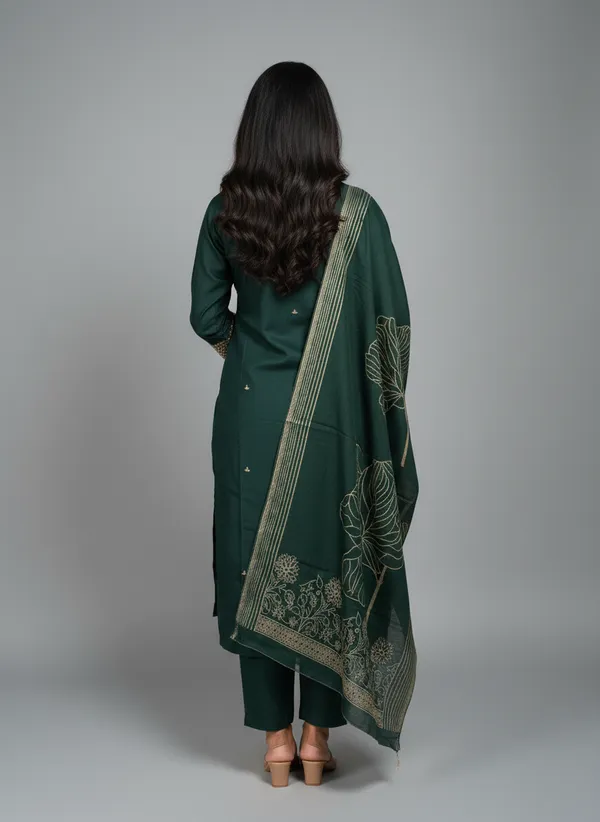 Dark_Green_Silk_Kurta_Set_With_Dupatta_For_Women