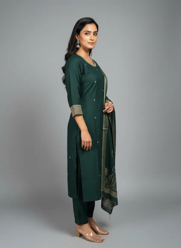 Dark_Green_Silk_Kurta_Set_With_Dupatta_For_Women