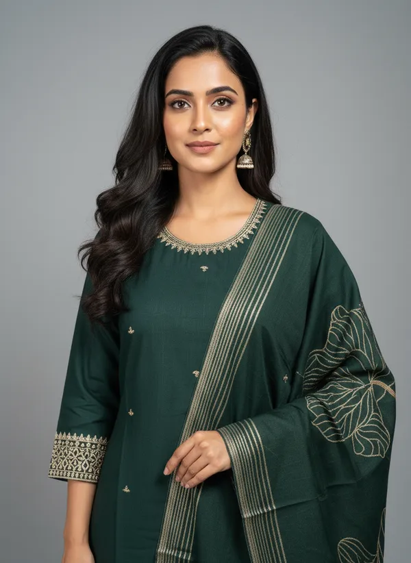 Dark_Green_Silk_Kurta_Set_With_Dupatta_For_Women