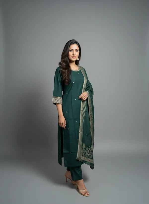 Dark_Green_Silk_Kurta_Set_With_Dupatta_For_Women