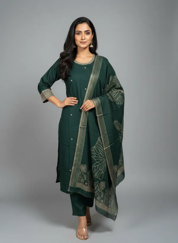 Dark_Green_Silk_Kurta_Set_With_Dupatta_For_Women