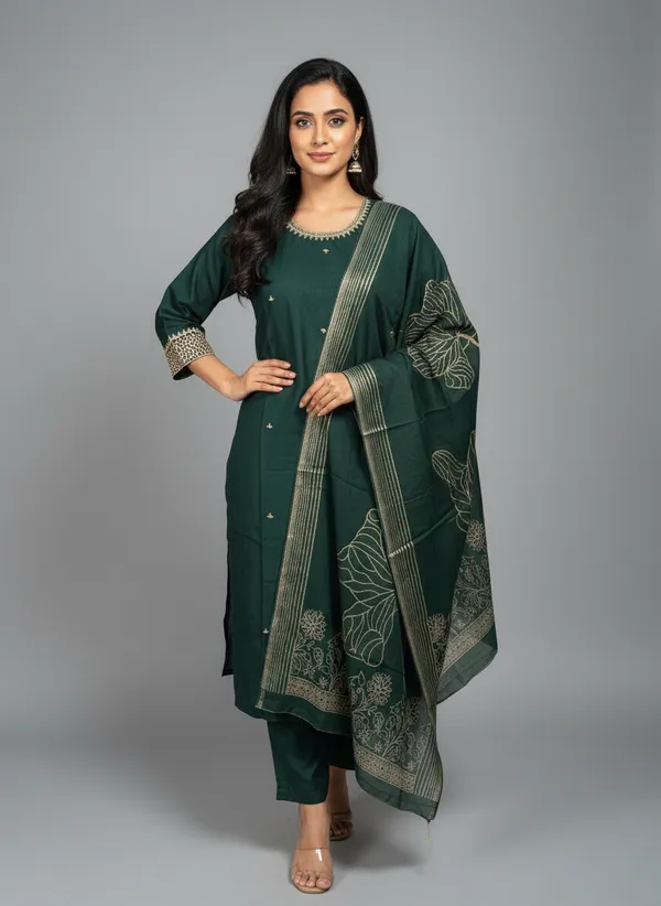 Dark_Green_Silk_Kurta_Set_With_Dupatta_For_Women