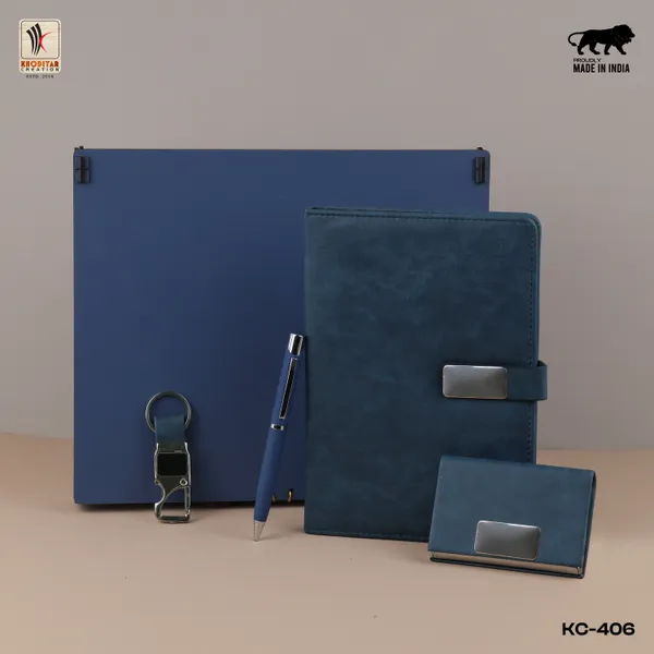 Blue_Personalized_Diary_And_Pen_And_Card_Holder_And_Keychain_As_Corporate_Gift_Set_For_Business_Gifting