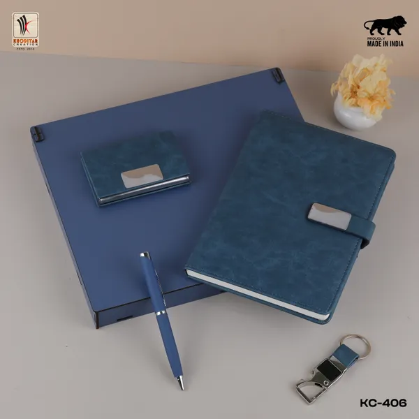 Blue_Personalized_Diary_And_Pen_And_Card_Holder_And_Keychain_As_Corporate_Gift_Set_For_Business_Gifting