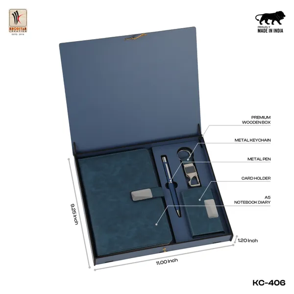 Blue_Personalized_Diary_And_Pen_And_Card_Holder_And_Keychain_As_Corporate_Gift_Set_For_Business_Gifting