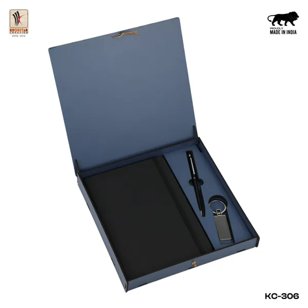 Black_Personalised_3_In_1_Corporate_Gift_Set_Which_Includes_Diary_And_Keychain_And_Metal_Pen_Gift_Set_For_Employee_Of_The_Month_And_Personalised_Diary_Corporate_Gift_For_Clients