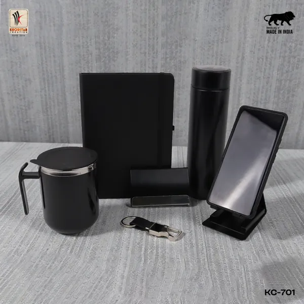 Black_Personalised_Diary_And_Card_Holder_And_Keychain_And_Pen_And_Mobile_Stand_And_Stainless_Steel_Mug_And_Temp_Bottle_As_Personalized_Gift_For_Luxury_Corporate_Gifting