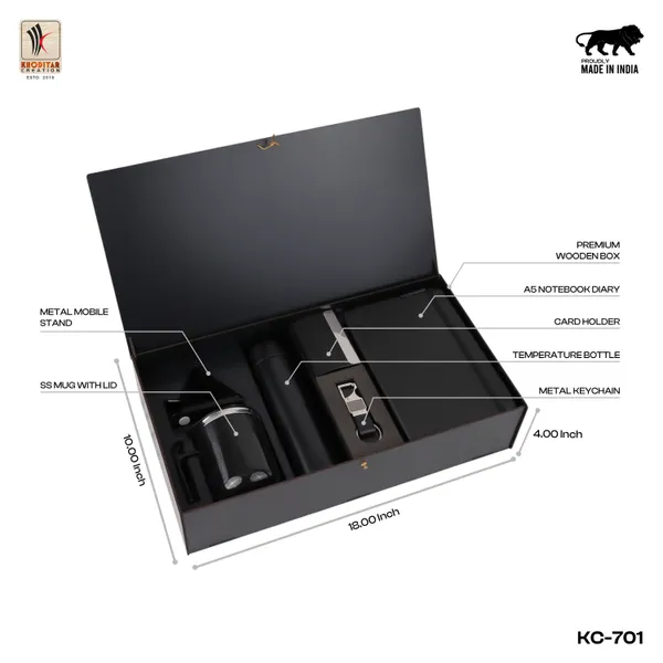 Black_Personalised_Diary_And_Card_Holder_And_Keychain_And_Pen_And_Mobile_Stand_And_Stainless_Steel_Mug_And_Temp_Bottle_As_Personalized_Gift_For_Luxury_Corporate_Gifting