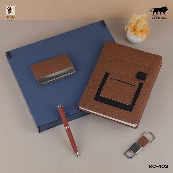 Brown_Personalized_Diary_And_Pen_And_Card_Holder_And_Keychain_As_Corporate_Gift_Set_For_Business_Gifting