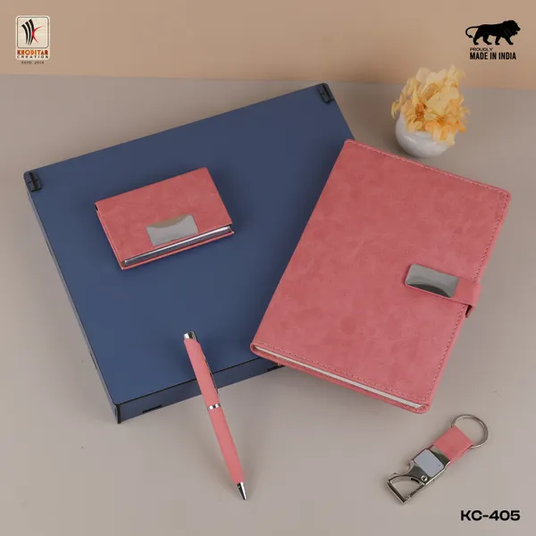 Pink_Personalized_Diary_And_Pen_And_Card_Holder_And_Keychain_As_Corporate_Gift_Set_For_Business_Gifting