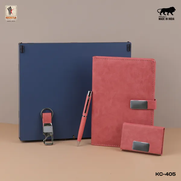 Pink_Personalized_Diary_And_Pen_And_Card_Holder_And_Keychain_As_Corporate_Gift_Set_For_Business_Gifting