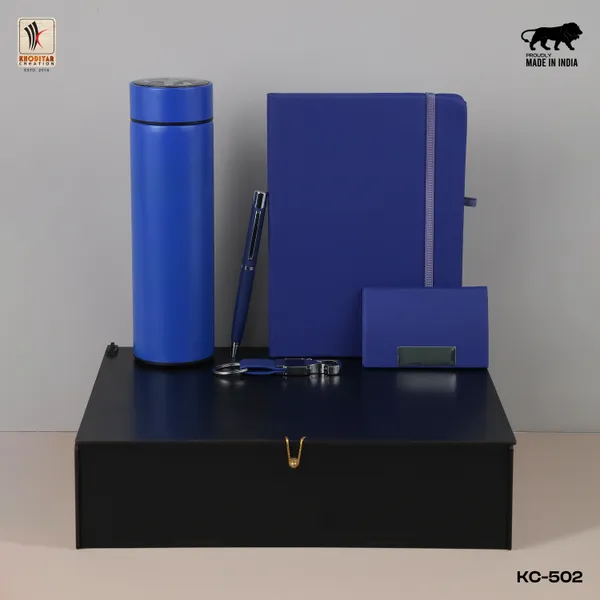 Blue_Personalized_Diary_And_Pen_And_Keychain_And_Card_Holder_And_Temperature_Bottle_As_Corporate_Gift_Set_For_Premium_Executive_Gifting