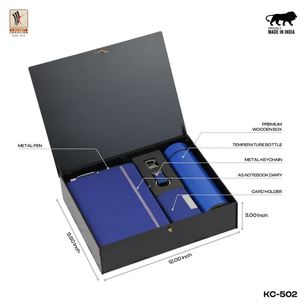 Blue_Personalized_Diary_And_Pen_And_Keychain_And_Card_Holder_And_Temperature_Bottle_As_Corporate_Gift_Set_For_Premium_Executive_Gifting