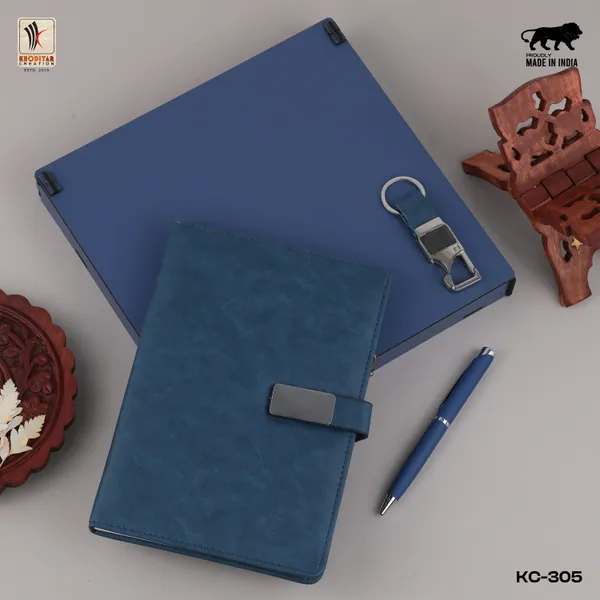 Blue_Personalised_3_In_1_Corporate_Gift_Set_Which_Includes_Diary_And_Keychain_And_Metal_Pen_Gift_Set_For_Employee_Of_The_Month_And_Personalised_Diary_Corporate_Gift_For_Clients