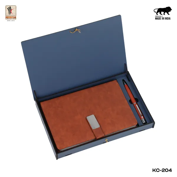Tan_Personalised_4_In_1_Corporate_Gift_Set_Which_Includes_Diary_And_Keychain_And_Metal_Pen_And_Card_Holder_Gift_Set_For_Employee_Of_The_Month_And_Personalised_Diary_Corporate_Gift_For_Clients