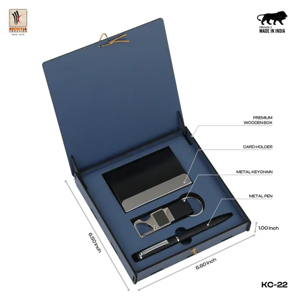 Black_Personalized_Card_Holder_With_Pen_And_Keychain_Gift_Set_With_Name_Engraved_3_In_1_For_Employee_Recognition