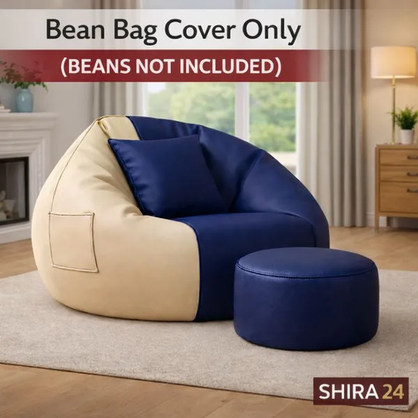 Navy_Blue_And_Cream_Tear_Drop_Bean_Bag_Cover_With_Footrest_Cushion_Without_Beans