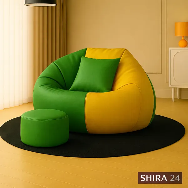 Green_And_Yellow_Teardrop_Bean_Bag_Cover_With_Footrest_Cushion_Without_Beans