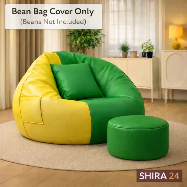 Green_And_Yellow_Teardrop_Bean_Bag_Cover_With_Footrest_Cushion_Without_Beans