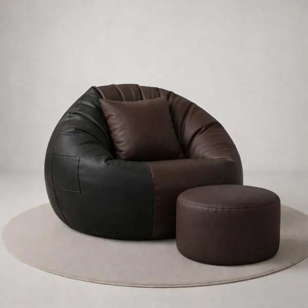 4XL_Tear_Drop_Bean_Bag_with_Footrest_&_Cushion_|_Premium_Leatherette_Bean_Bag_Cover_|_XXXXL_Lounger_Chair_for_Living_Room_|_Without_Beans_|_Upto_150_Kg_(Black::Brown,_XXXXL)