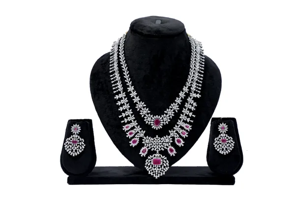 Multi_Layer_American_Diamond_Long_Haram_Necklace_Set_For_Women