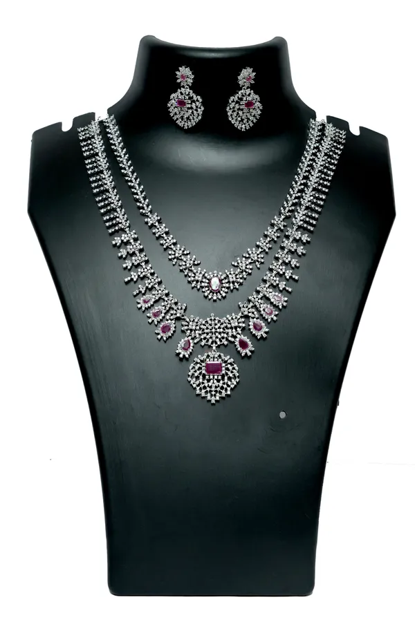 Multi_Layer_American_Diamond_Long_Haram_Necklace_Set_For_Women