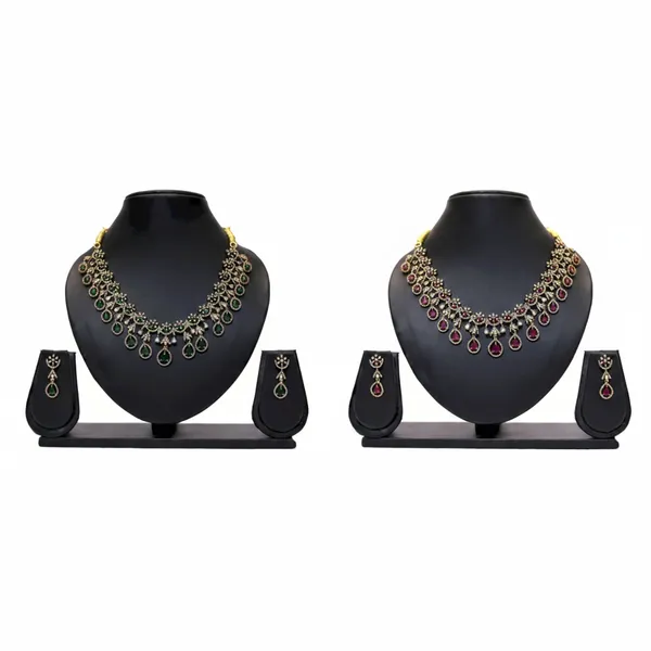 Victorian_Red_And_Green_Gold_Choker_Necklace_Set_For_Women(Pack_Of_2)