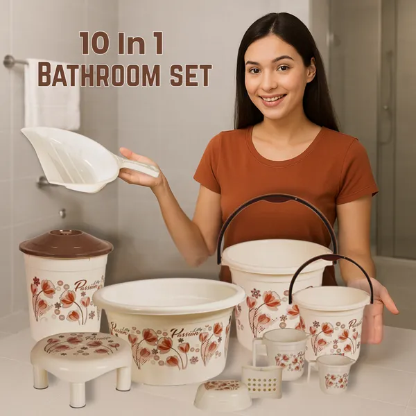 10_in_1_Bathroom_Organizer_Set_Brown_Design_with_20L_Bucket,_7L_Bucket,_22L_Tub,_11L_Dustbin_&_Accessories